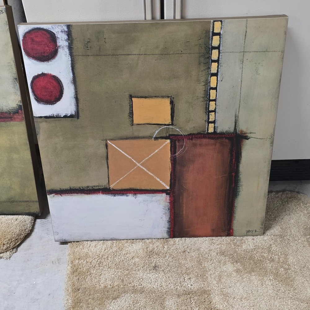 Contemporary Geometric Wall Art in Olive, Rust, White